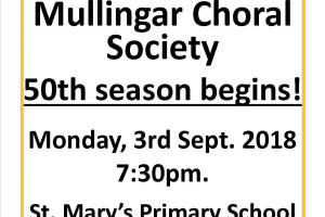 Mullingar Choral Society 50th Season Begins!